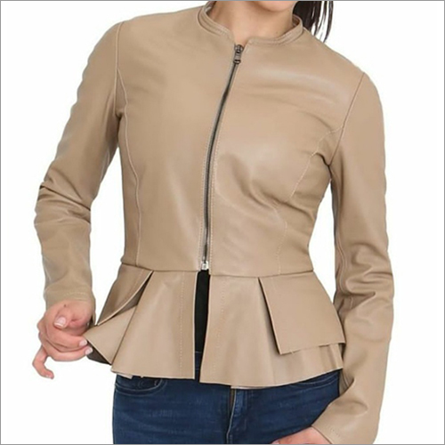 Plain Ladies Zipper Leather Jacket