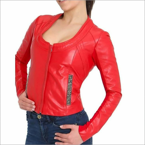 Plain Ladies Red Leather Jacket