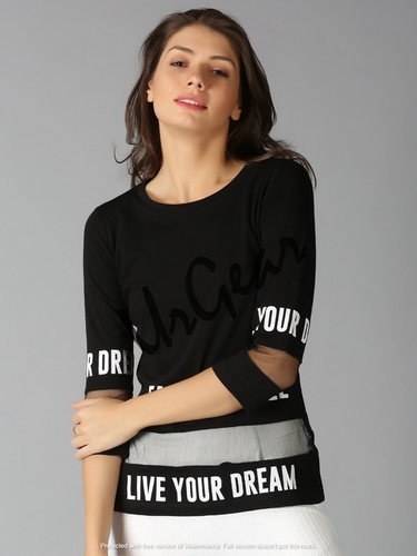 Black Womens Round Neck T-Shirt