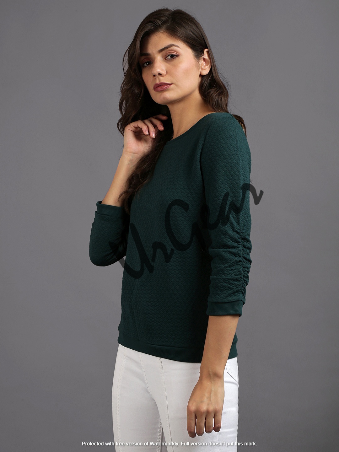 Trendy Women Round Neck Sweatshirt - 100% Combed Cotton, Various Sizes L To Xxxl, Green Color, Embroidered Decoration | Breathable, No Fade, Washable, Full Sleeves, Ideal For Winter