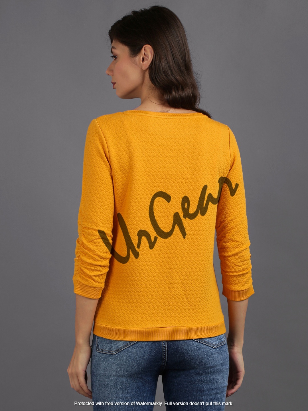Trendy Women Round Neck Sweatshirt - 100% Combed Cotton & Fleece, Sizes S-xxxl, Yellow With Embroidered Decoration - Breathable, No Fade, Washable, Full Sleeves