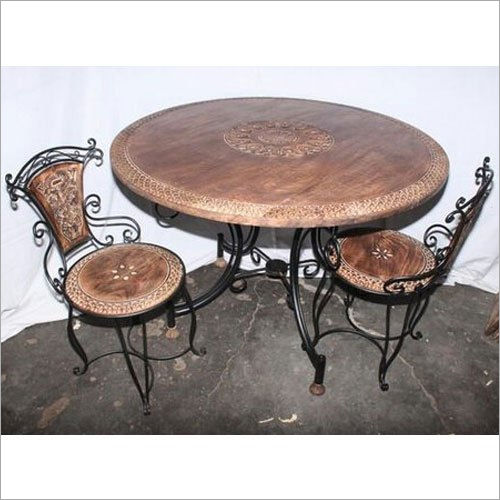 Polished 30 X 30 Inch Round Teak Wood Dining Table Set