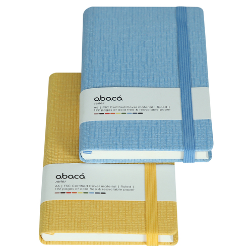 Features Include An Elastic Band Closure Comma Abaca - A6 Size - Hard Bound Notebook (Sky Blue And Yellow)
