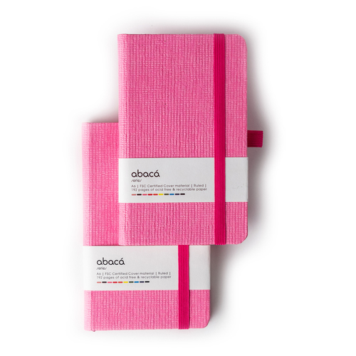 Features Include An Elastic Band Closure Comma Abaca - A6 Size - Hard Bound Notebook (Pink And Pink)