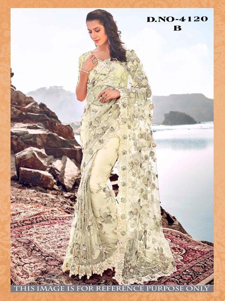 Designer Net Saree - Net Fabric, Heavy Silk Blouse With Zari & Resham Embroidery, Multi-color | Perfect For Parties With Gorgeous Beads And Stone Handwork