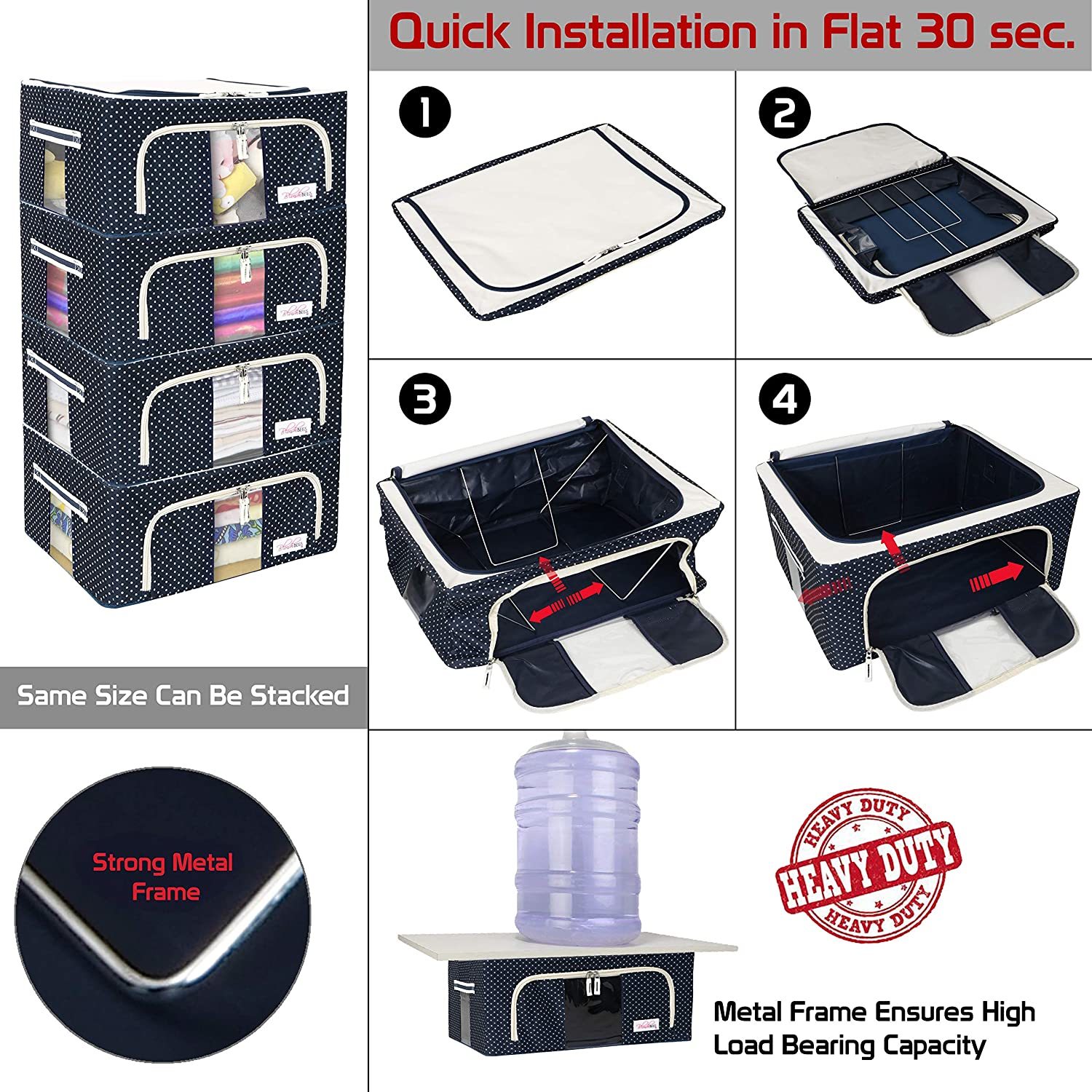 Assorted Storage Container Foldable Storage Boxes For Clothes, Saree Cover Bags - 66 Litre