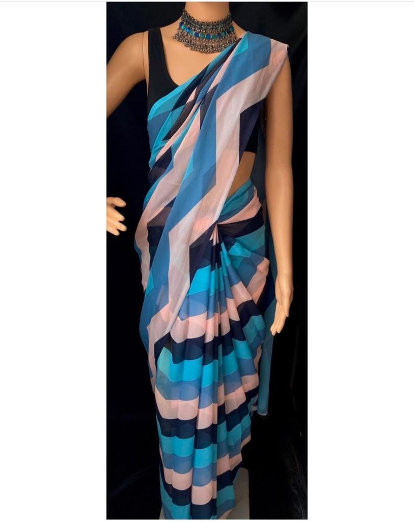 Pure Georgette Saree - Soft Georgette Fabric, Vibrant Heavy Print With Bangalori Silk Blouse | Perfect For All Seasons, Ideal Party Wear