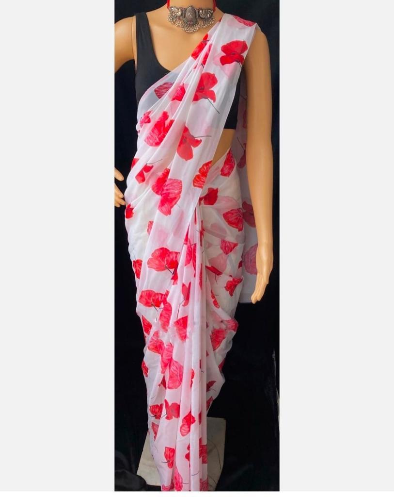 Pure Georgette Saree - Soft Georgette Fabric, Vibrant Heavy Print With Bangalori Silk Blouse | Perfect For All Seasons, Ideal Party Wear
