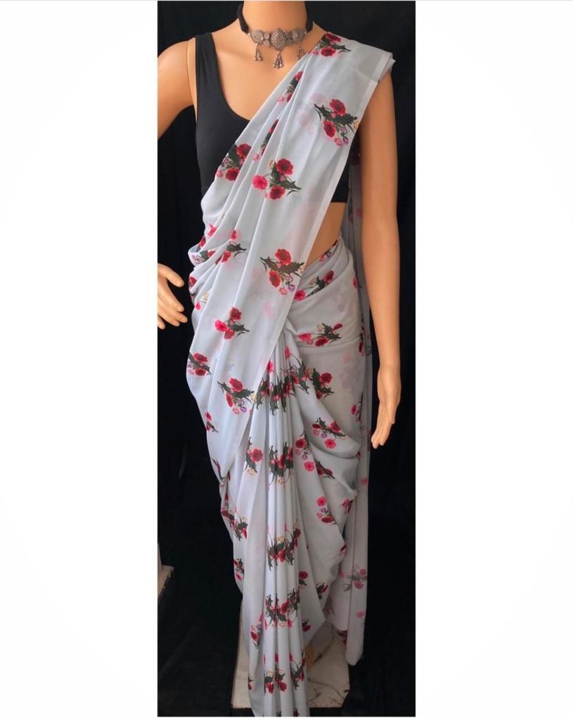 Pure Georgette Saree - Soft Georgette Fabric, Vibrant Heavy Print With Bangalori Silk Blouse | Perfect For All Seasons, Ideal Party Wear