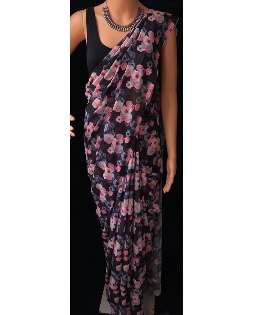 Pure Georgette Saree - Soft Georgette Fabric, Vibrant Heavy Print With Bangalori Silk Blouse | Perfect For All Seasons, Ideal Party Wear