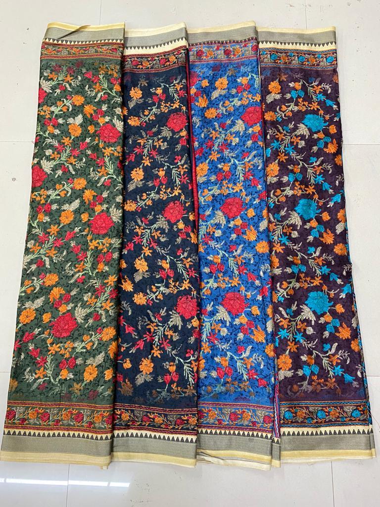 Printed Ladies Saree - Khadi Cotton, 4 Colour Matching With Printed Lace | Casual Floral Pattern For All Seasons: Rainy, Spring, Summer, Winter