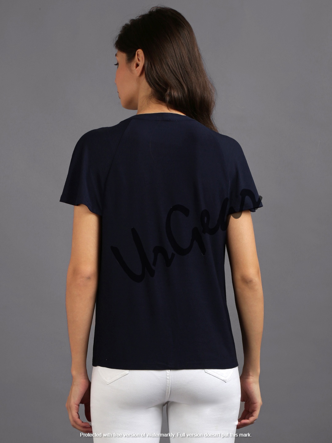 Women Navy Solid Top Decoration Material: Cloths