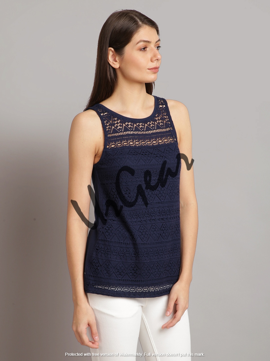 Womens Trendy Round Neck Tank Top - 100% Combed Cotton, Sizes S-xxxl, Navy Color, Breathable & Washable, Bio-washed Softness, Sleeveless Design