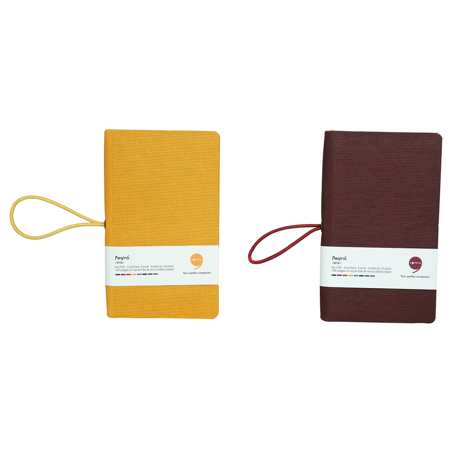 Features Include An Elastic Band Closure Comma Regina - A6 Size - Hard Bound Notebook (Maroon And Mustard Yellow))