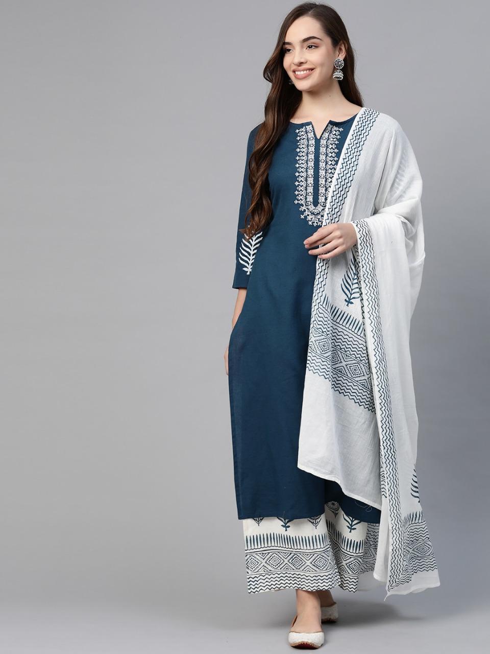 Blue N White Cotton Suit