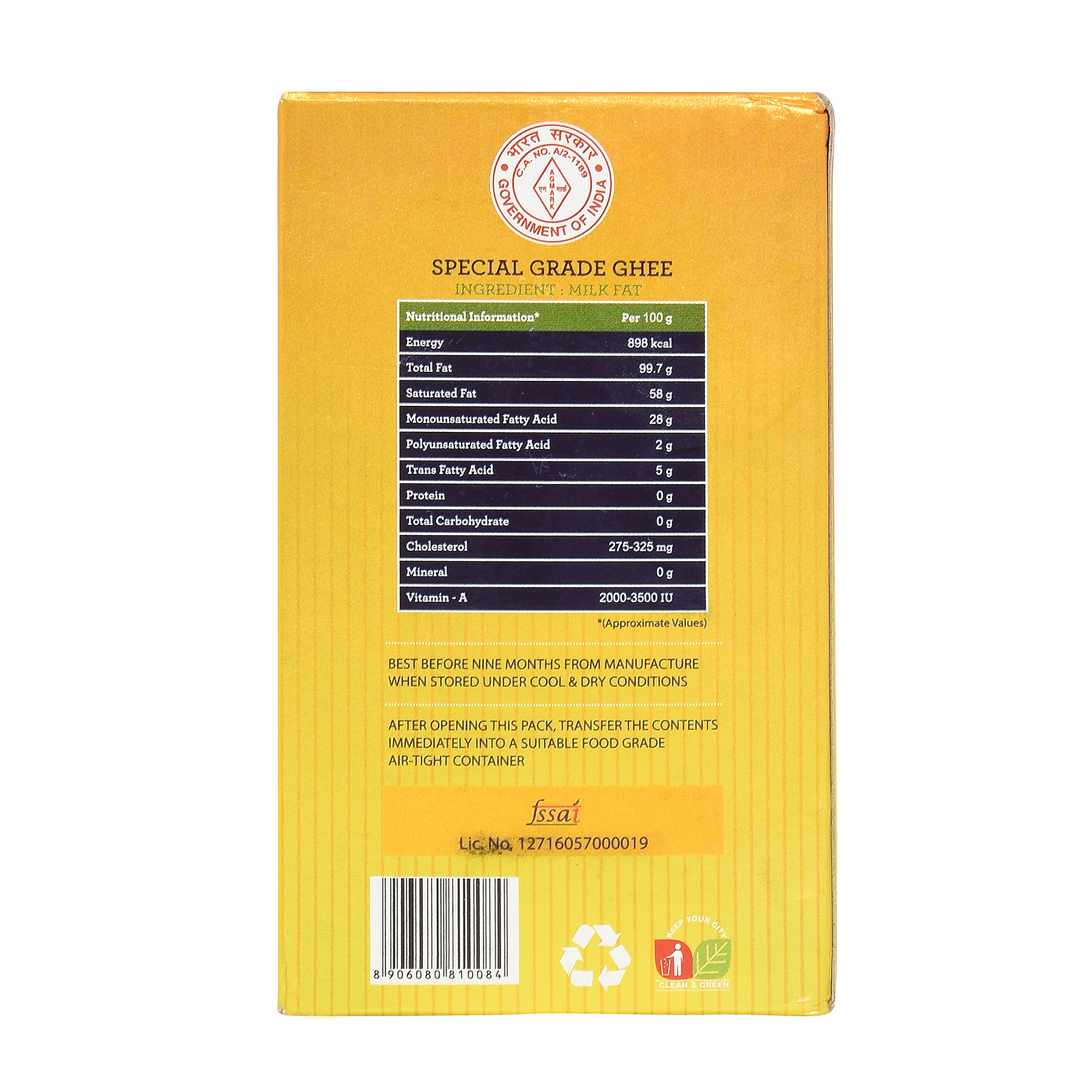 500ml Pure Desi Ghee - Pure Cow Ghee, Yellow Color | Made From Fresh Cow Milk, Ideal For Cooking And Religious Ceremonies