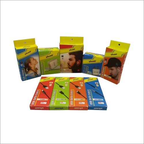 Mobile Handsfree Packaging Box - Paper, Thickness 0-6 mm, Glossy Multicolor Finish | UV Offset Printed, Square Shape, Printed Surface Handling