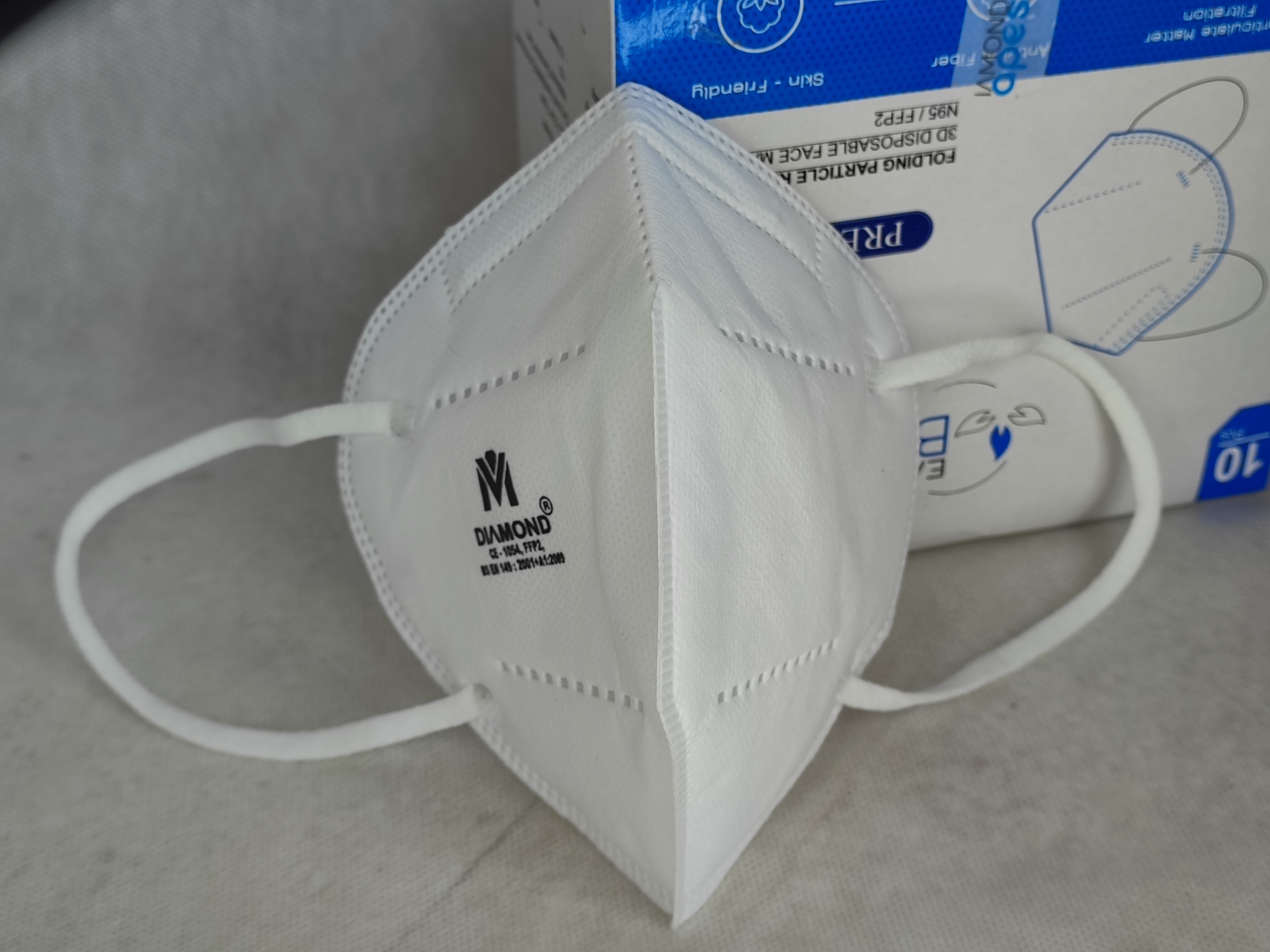 N95 Face Mask - Ffp2 Folding Particle Respirator, 15x10cm, Grey/white | Disposable, Ear Loop/head Hanging, Non-woven, Oval Shape