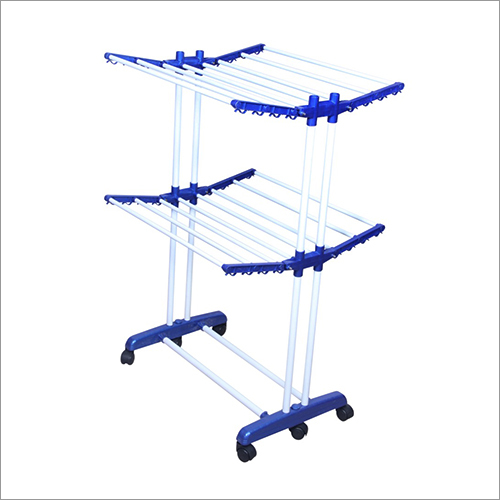 Blue Ms Powder Coated Pipe 2 Layer Cloth Drying Stand