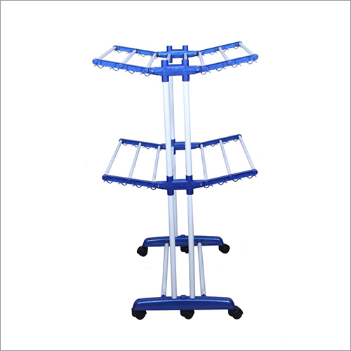 Blue Ms Powder Coated Pipe 2 Layer Cloth Drying Stand