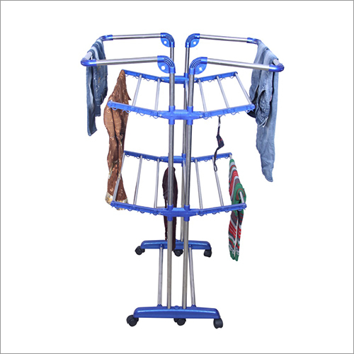 Blue Industrial Ss Pipe 3 Layer Cloth Drying Stand