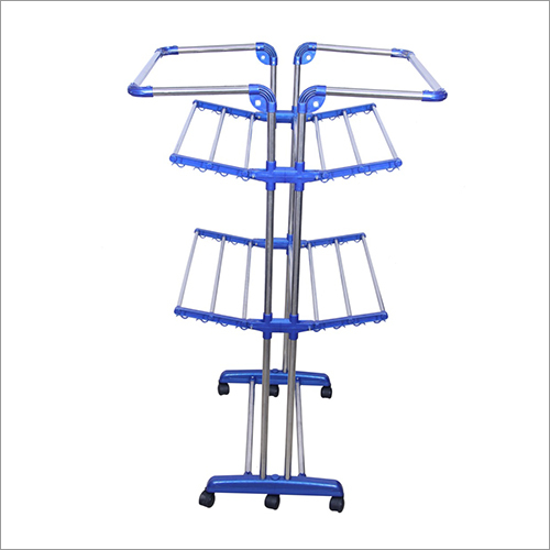 Blue Industrial Ss Pipe 3 Layer Cloth Drying Stand