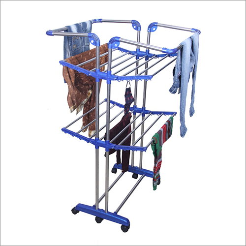 Blue Industrial Ss Pipe 3 Layer Cloth Drying Stand