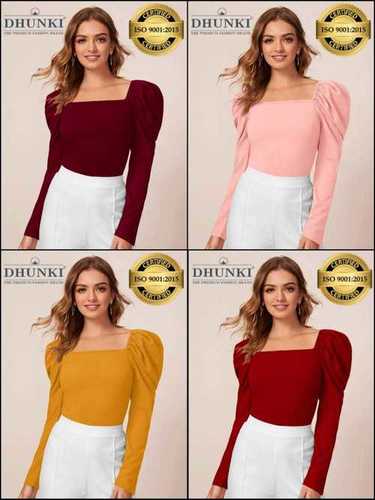 Ladies Dhunki Tops - Ajanta Fabric (95% Polyester, 5% Spandex), Sizes M (36) & XL (40), 4 Color Variations | Full Sleeve, Knitted Pattern, Sequins Closure