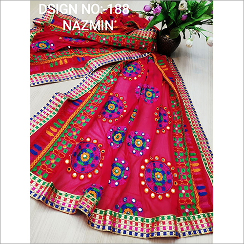 Heavy Embrodred Phulkari Dupatta - Pure Chiffon 2.20 MTR, 10 Vibrant Colors | Washable Ethnic Wear, All-Season Comfort, Elegant Mirror Work and Four-Side Lace