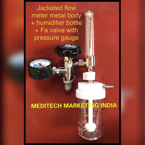 Metal Body Oxygen Flow Meter Set - Metal/Plastic Body, Polycarbonate and Unbreakable Humidifier Bottle, 7% Calibration Accuracy | Ideal for Oxygen Therapy, Includes Stainless Steel Flow Indicating Ball
