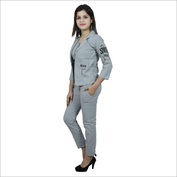 Any Color Girl Grey Jacket With Trouser Set