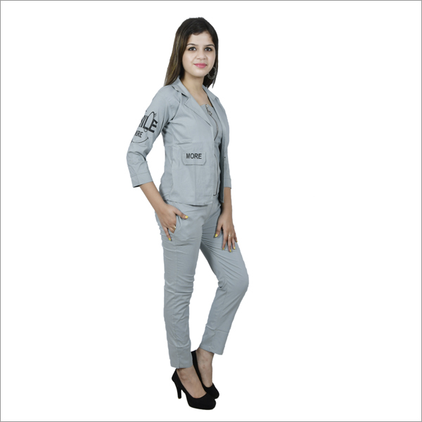 Any Color Girl Grey Jacket With Trouser Set