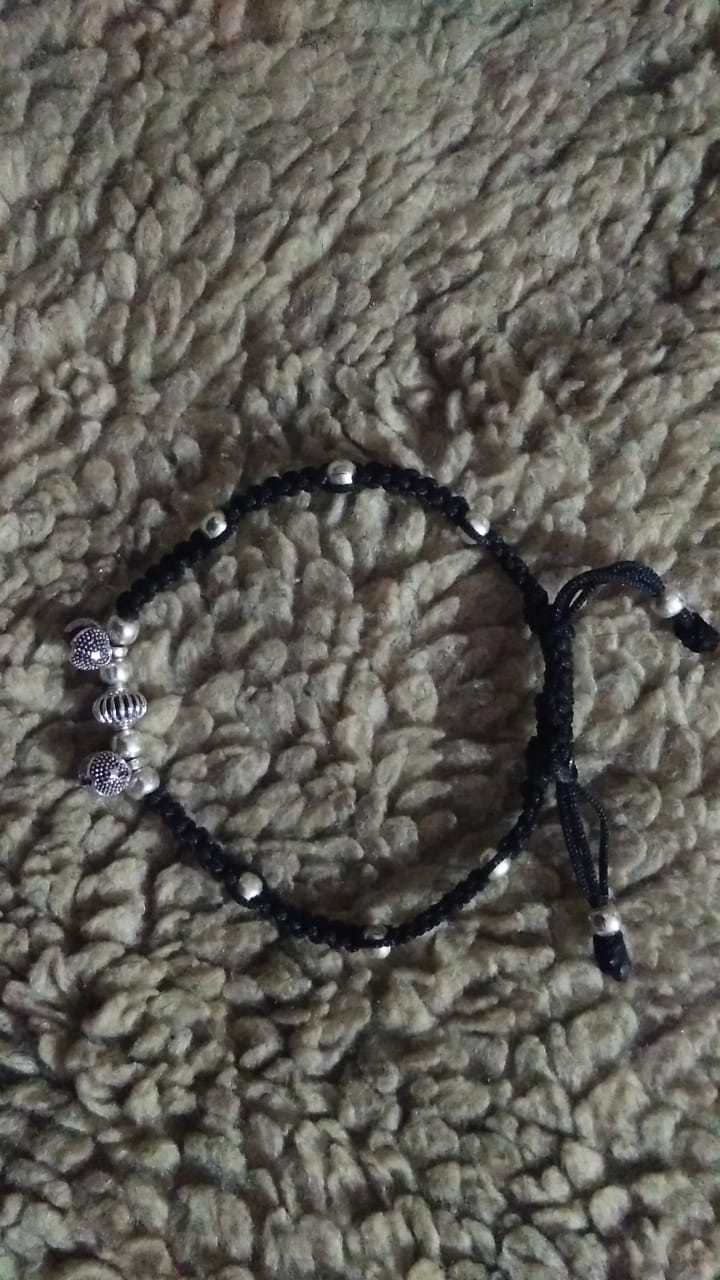 Black Thread Anklets - Silver Material, Custom Size, Black Oxo Color | Elegant Women's Jewelry For Anniversary, Engagement, Party, Wedding