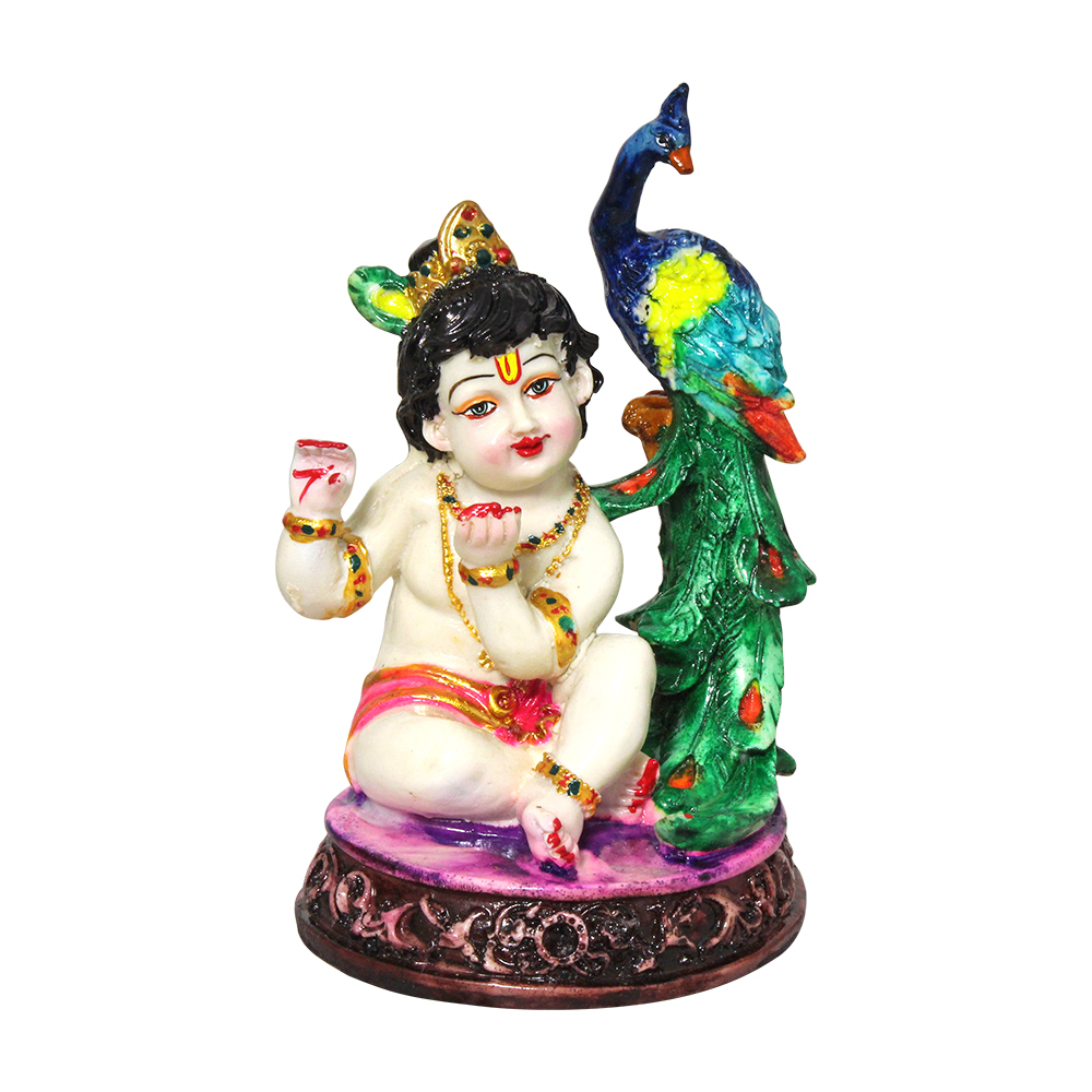 Polyresin Laddu Gopal Statue - Fine Quality Resin, Religious Theme , Easy To Clean, Non-toxic Material, Intricate Craftsmanship, Lightweight Design, Hygienic Decor Item