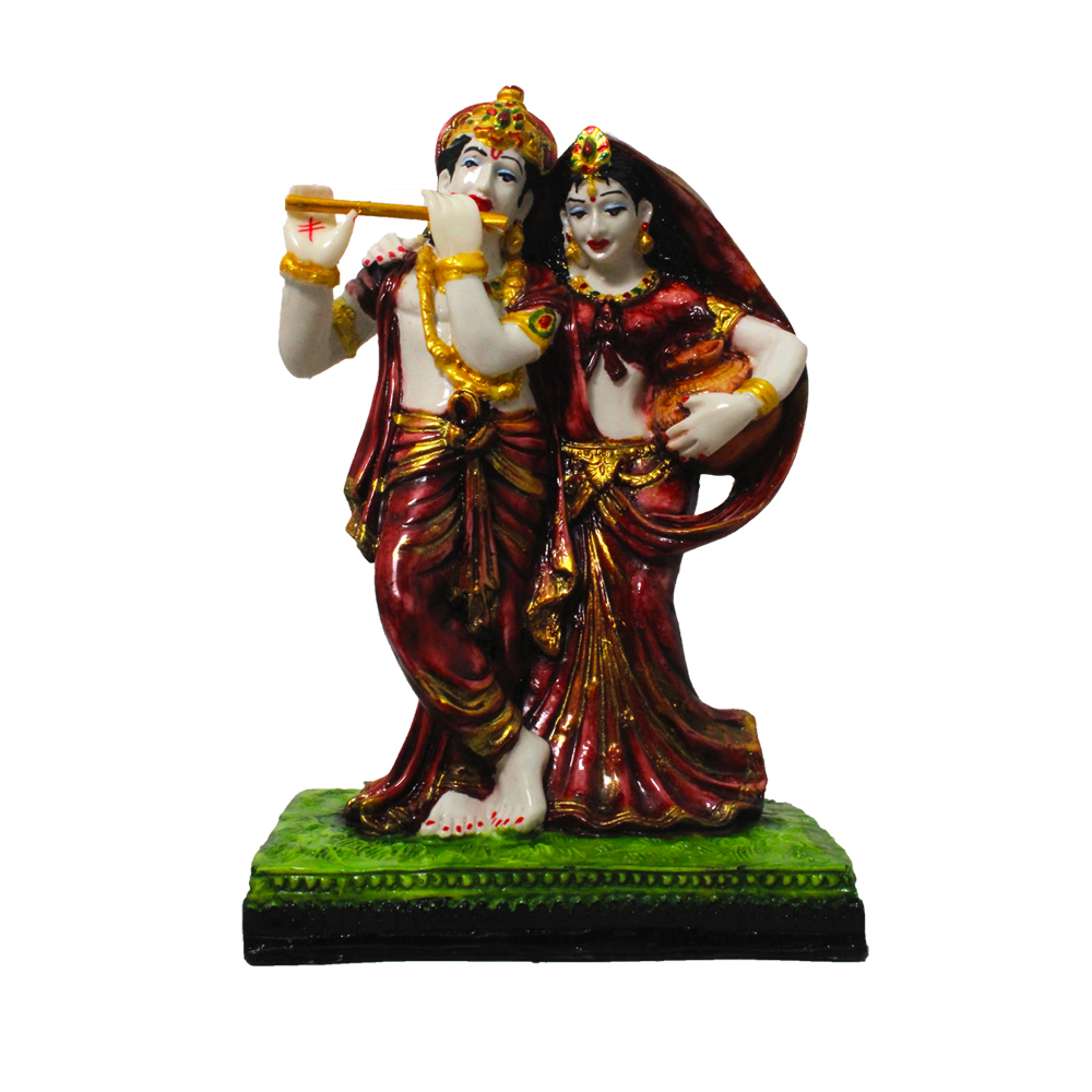 Green Color Radha Krishna Statue - Polyresin And Marble Blend, Easy To Clean, Lightweight, Non-toxic And Rust Proof, Perfect For Home And Office Decor