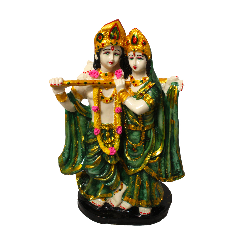 Green Color Radha Krishna Statue - Polyresin And Marble Blend, Easy To Clean, Lightweight, Non-toxic And Rust Proof, Perfect For Home And Office Decor