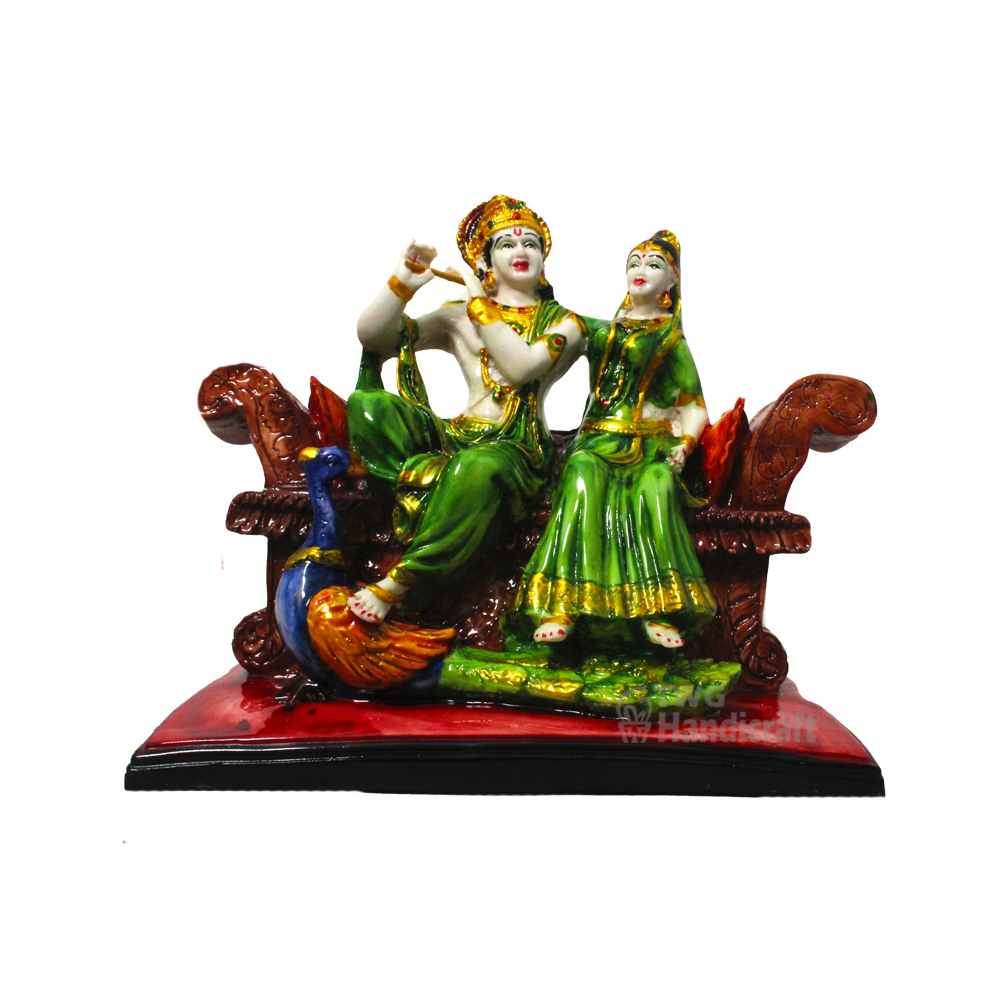 Green Color Radha Krishna Statue - Polyresin And Marble Blend, Easy To Clean, Lightweight, Non-toxic And Rust Proof, Perfect For Home And Office Decor
