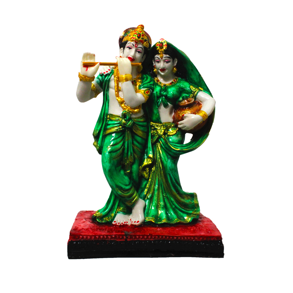 Green Color Radha Krishna Statue - Polyresin And Marble Blend, Easy To Clean, Lightweight, Non-toxic And Rust Proof, Perfect For Home And Office Decor