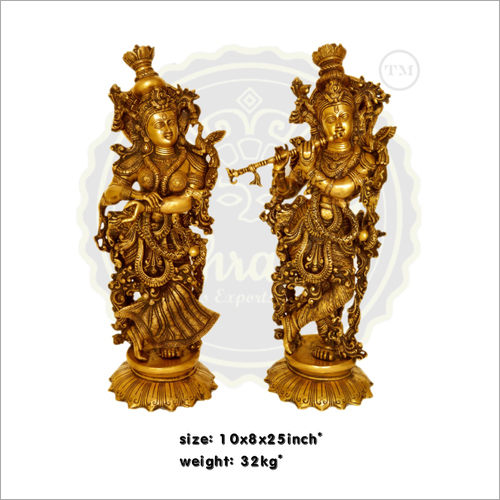 Brass Radha Krishna Statue - 25 Inch, Polished Finish | Elegant Multicolor Design, 32kg Weight, Perfect for Worship and Home Decor