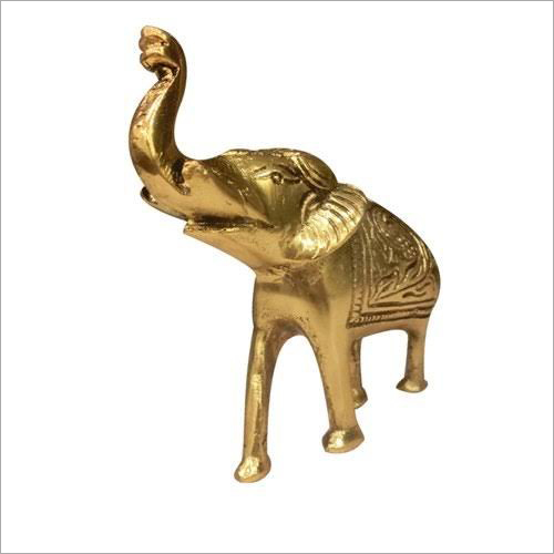 Brass Elephant Statue - 1-2 kg Weight, Gold Color, Casting Technique | Decorative Carton Box Packaging