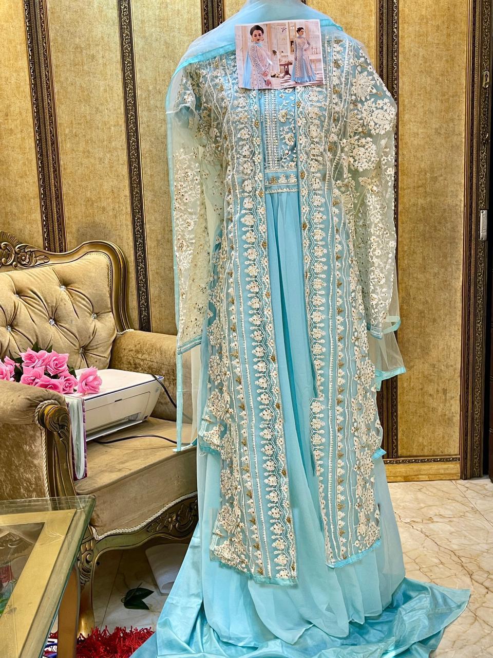 Designer Pakistani Suit - Georgette Fabric, Multi Color With Hand Embroidery | Bollywood Style For All Seasons, Traditional Occasion