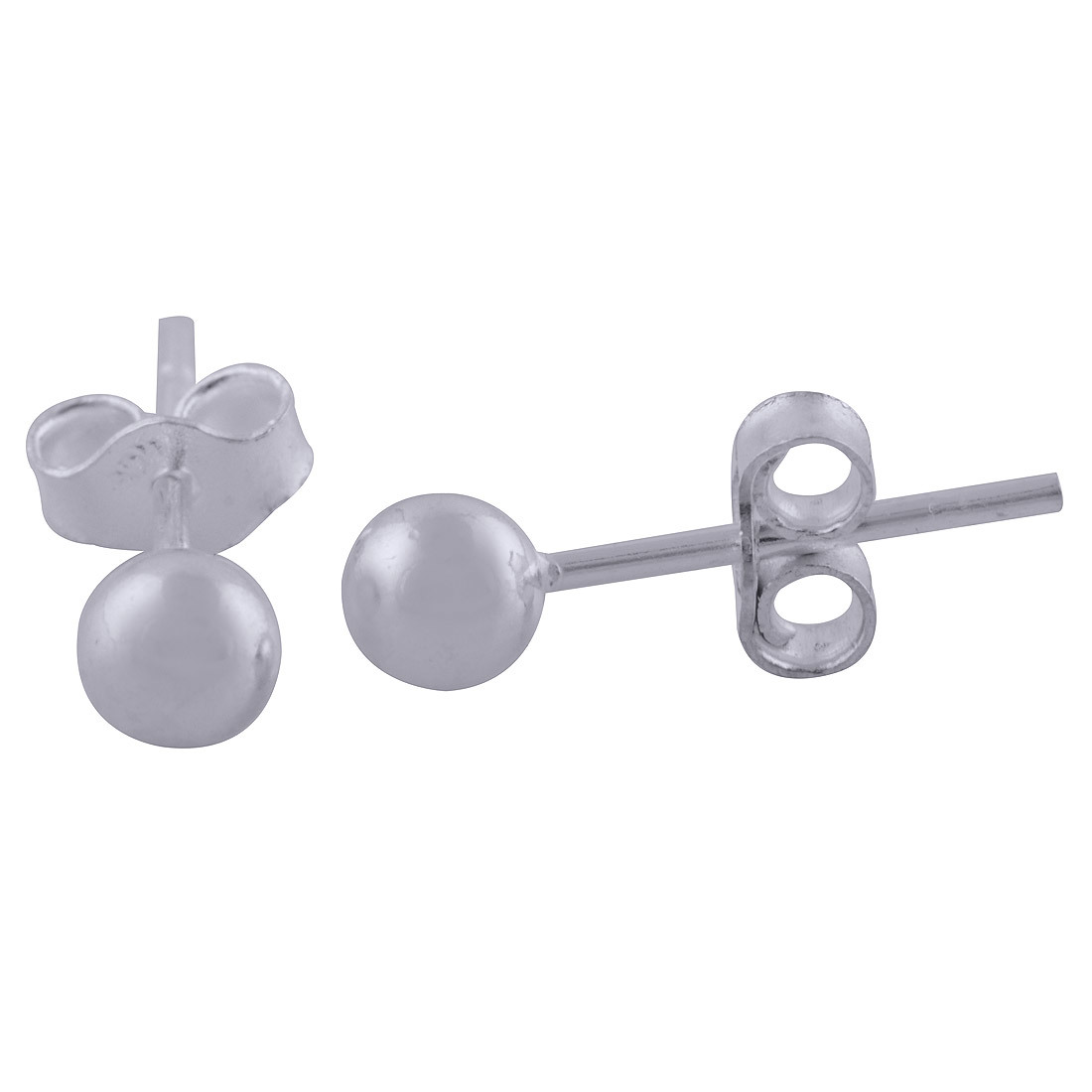 Round Ball Plain 925 Sterling Solid Silver Stud Earrings Size: Length: 4 Mm X Width: 4 Mm