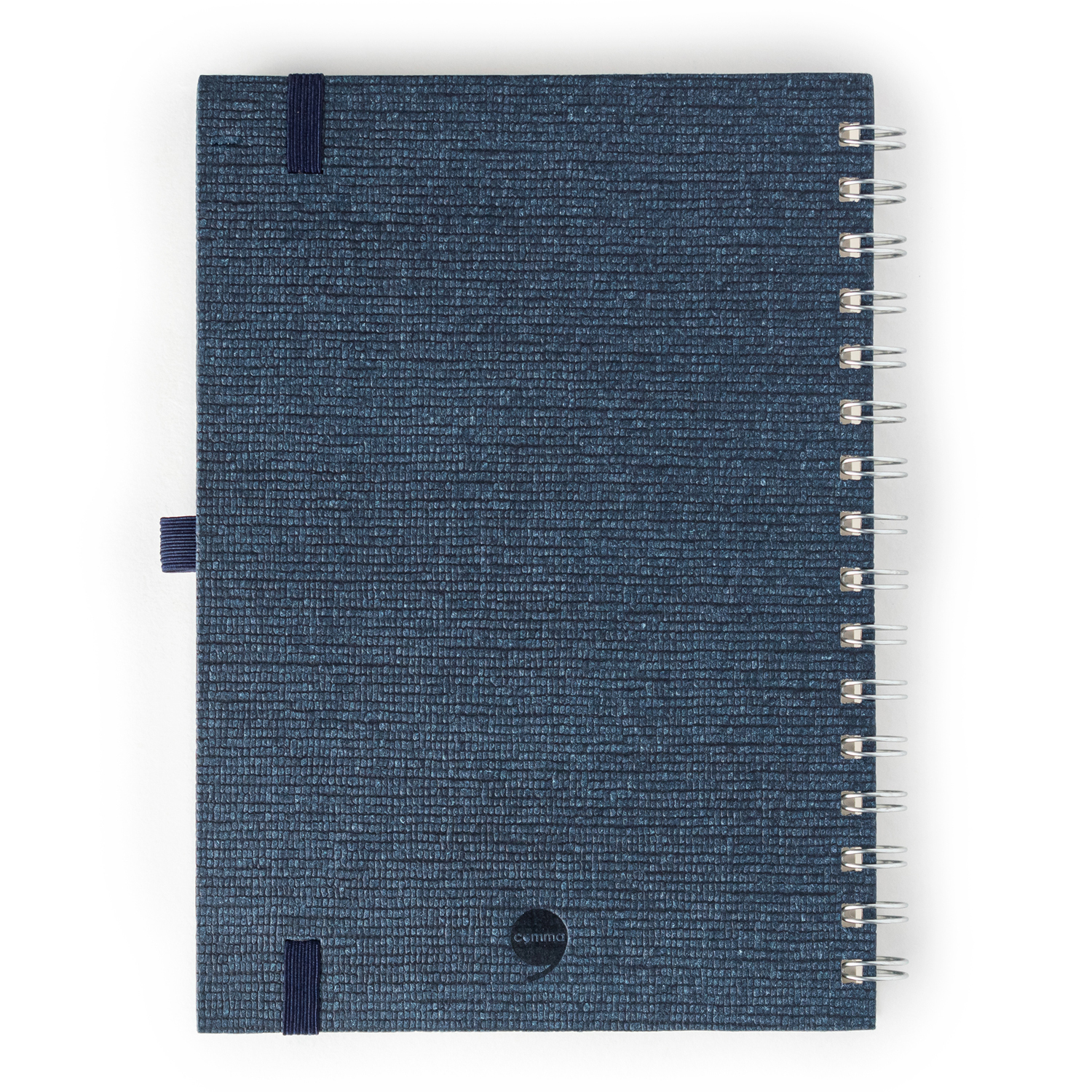 Features Include An Elastic Band Closure Comma Abaca - A5 Size - Wire-o-bound Notebook (Navy Blue)