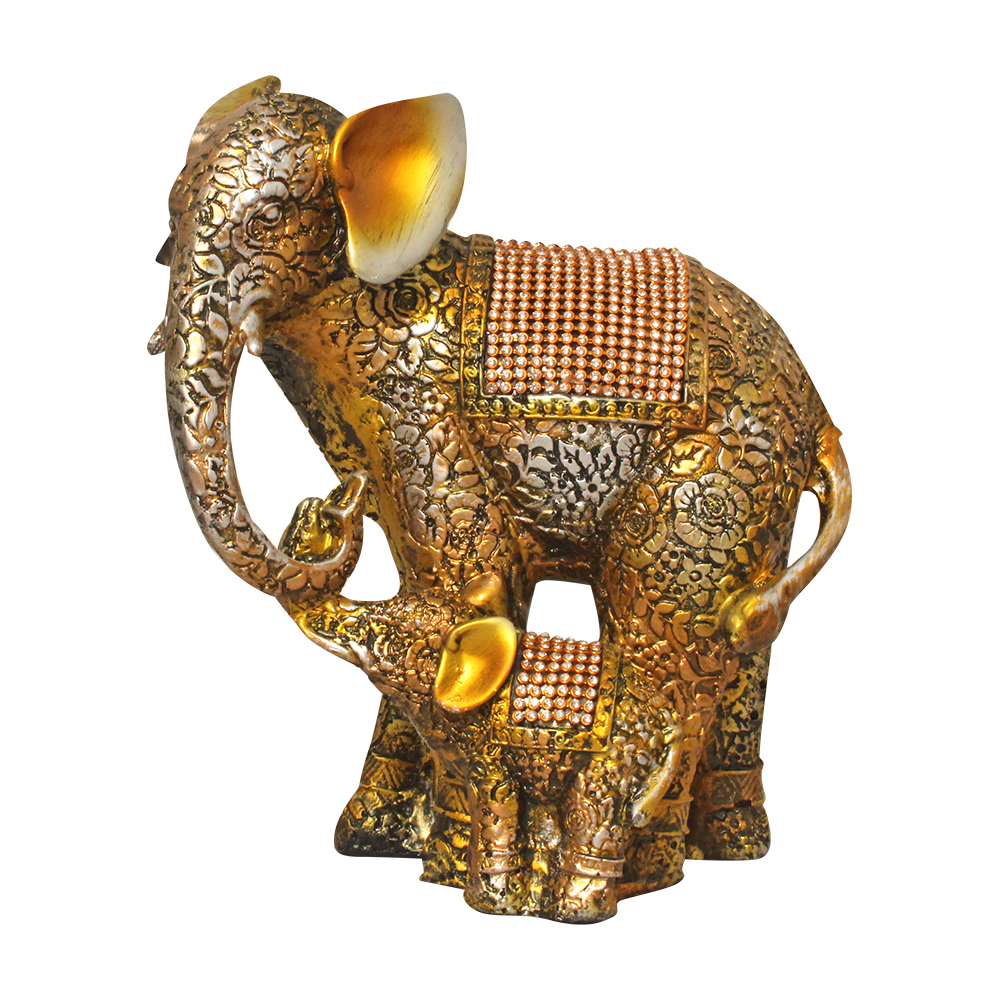 Multicolor Polyresin Mother And Baby Elephant Decorative Statue