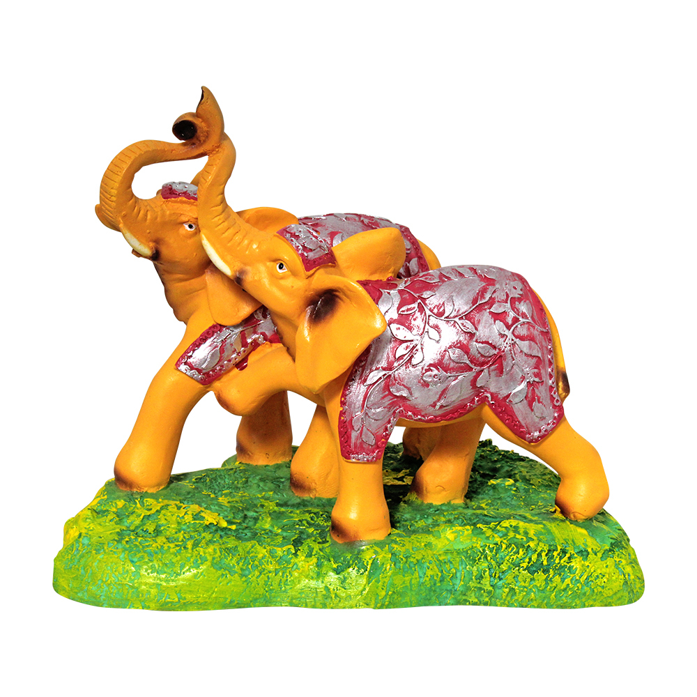Multicolor Polyresin Mother And Baby Elephant Decorative Statue