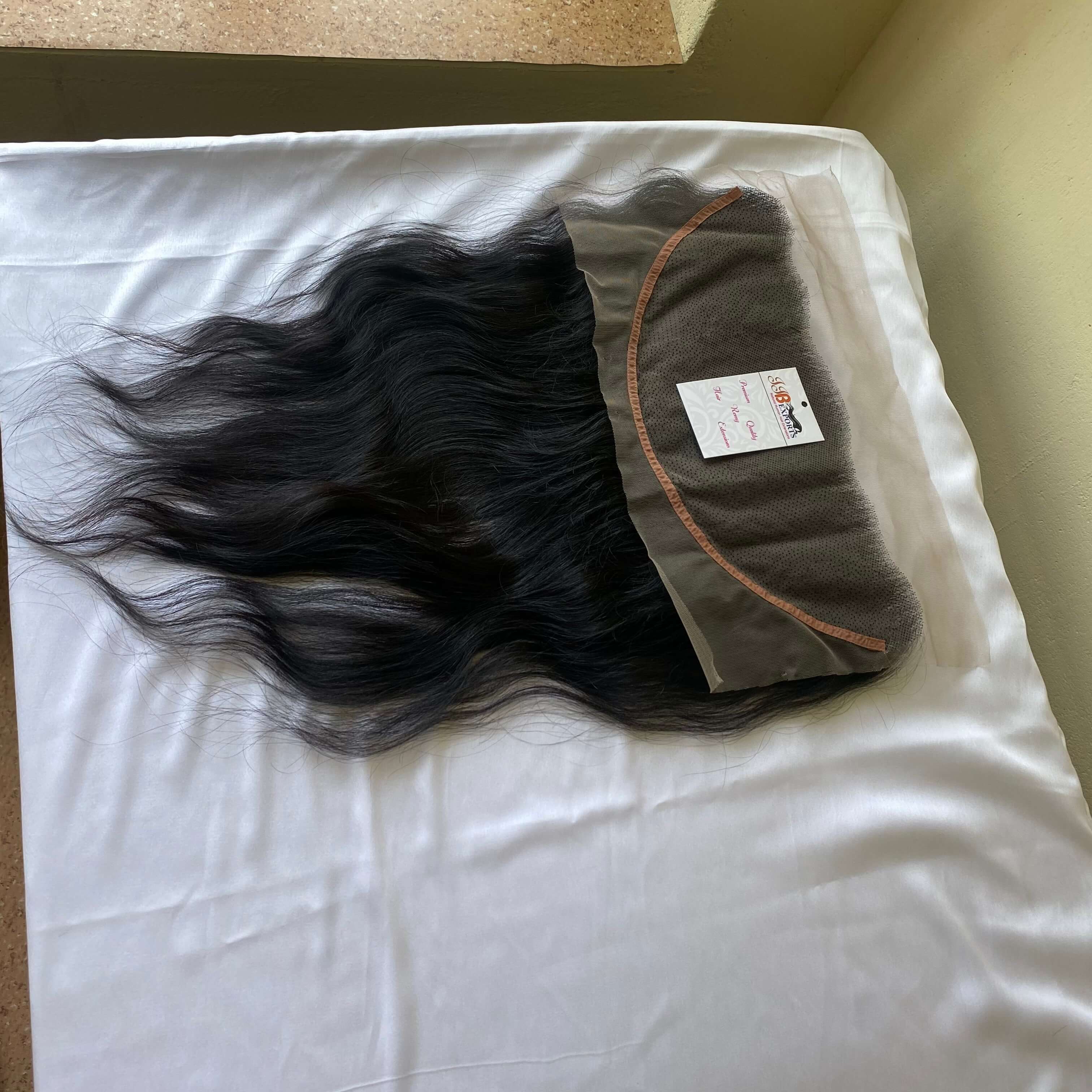 Natural Black Raw Brazilian Remy Human Hair Bundle With Hd Lace Closure Frontal