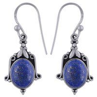 Lapis Natural Gemstone 925 Sterling Solid Silver Oval Cabochon Handmade Earrings Size: Length: 32 Mm X Width: 13 Mm