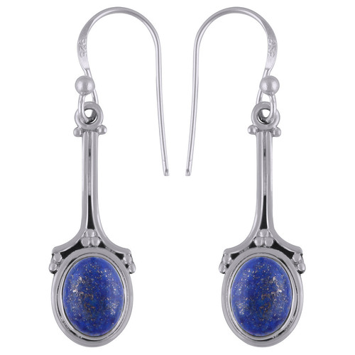 Lapis Natural Gemstone 925 Sterling Solid Silver Oval Cabochon Handmade Earrings Gender: Women