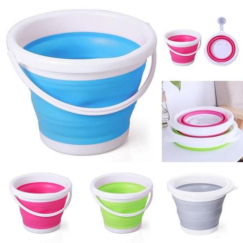 Folding Bucket - Plastic + Silicone, 33 x 33 x 25 Cm Open Size, Random Color, Ideal for Bathroom Use