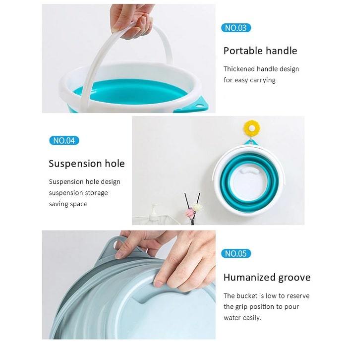 Folding Bucket - Plastic + Silicone, 33 X 33 X 25 Cm Open Size, Random Color, Ideal For Bathroom Use
